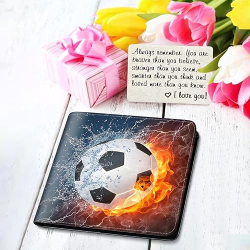 Image of Boys Wallet for Kids, Teen Boy Soccer Wallets 9-12 8-10 8-12, Cool Novelty Leather Bifold Rfid Blocking Purse Coin Pocket Zipper Id Window for Children Men Male Youth Guys Birthday Gifts