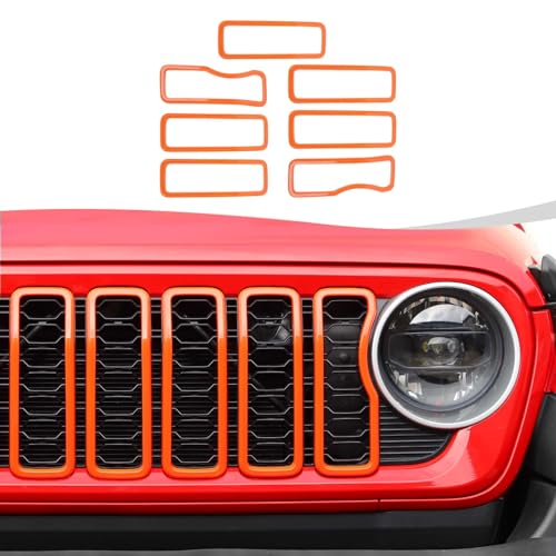 Image of Front Grill Insert Grille Inserts Cover Kit 7Pcs Compatible with 2024-2025+ Jeep Wrangler JL JLU & Gladiator JT,Orange