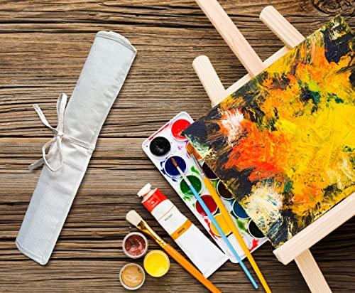 Image of Cotton Inside Empty Brush Holder Canvas For Artist 32 Slots Easy To Care Paint Brush, Drawing Pen, Palette Knife, Acrylic, Oil, Watercolor, Gouache Roll Up Brush Storage 55 X 45 Cm, White