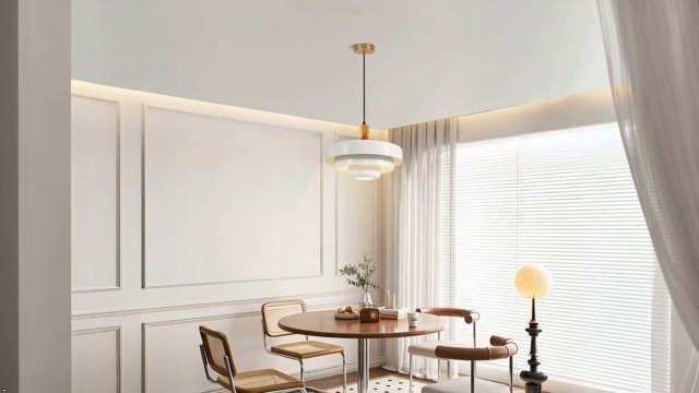 Image of Scandinavian White Adjustable Pendant Light, Wood Accent Minimalist Hanging Lamp for Modern Apartment, Kitchen Island, Dining Room, Breakfast Nook