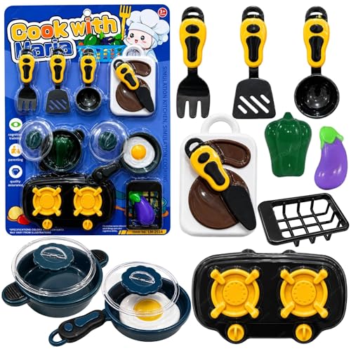 Image of SHAKTISM Kitchen Play Set for Kids | 14Pcs Complete Simulation Cooking Toy Set with Gas Stove, Utensils, Vegetables, Egg & Accessories | Pretend Play Kitchen Set for Boys & Girls (3+ Years)