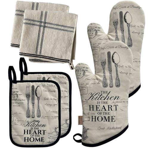 Set di guanti da forno ZORR con 2 strofinaccio da cucina, guanti da forno resistenti al calore, guanti da pentola per cucinare e cuocere, stile vintage