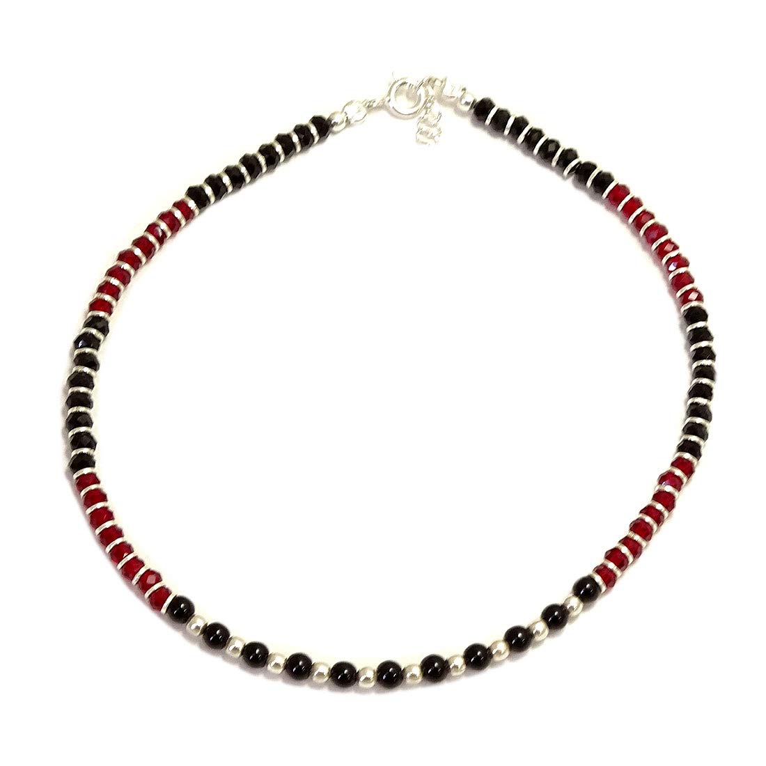 sahiba gems 925 Exclusive Multi Color Red Nazariya Anklet (Payal) with Black & Red Beads (Crystal) in 92.5 Sterling Silver for Girls and Women - One Piece-picture-17