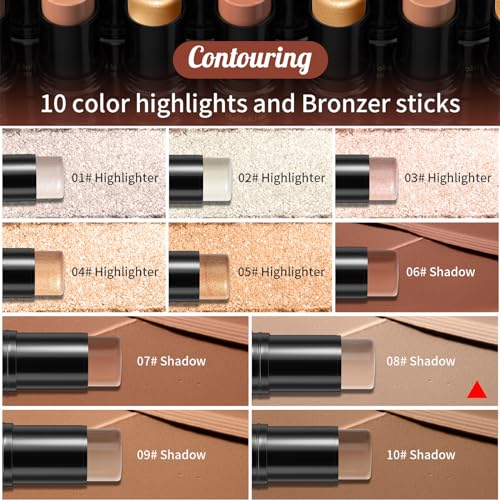 Contour Stick, Waterproof Cream Bronzer Stick Milti-Use Bronzer, Smooth Texture Matte Finish Natural Look Contour Wand, Contouring & Highlighting Cream Contour Makeup Stick For Face Neck Body (08) - Image 3