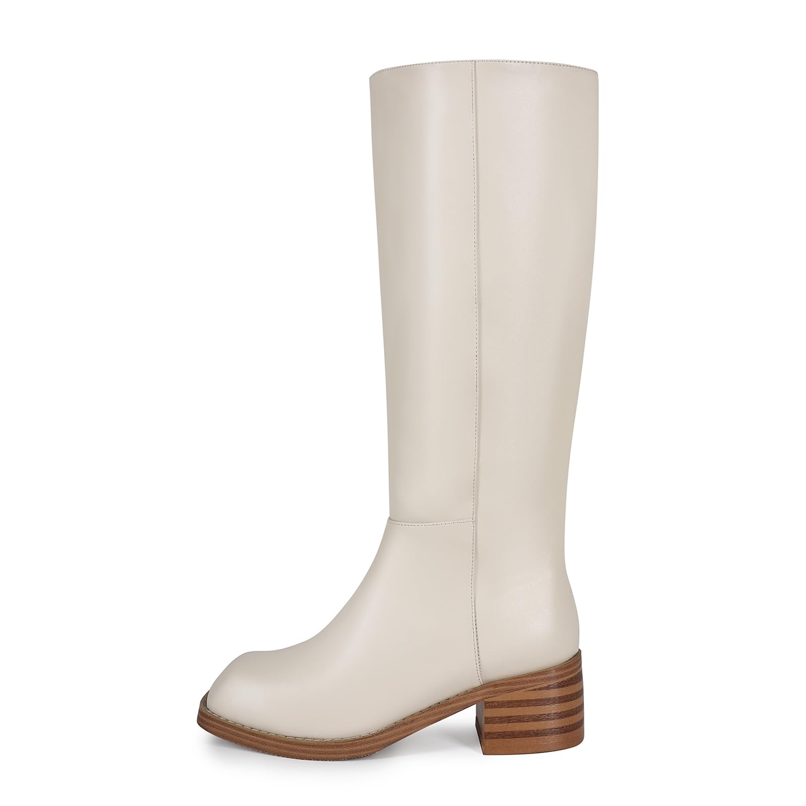 Womens Knee High Square Toe Boots Chunky Block Heel Wide Calf Tall Boot Casual Comfortable Low Heel Pull