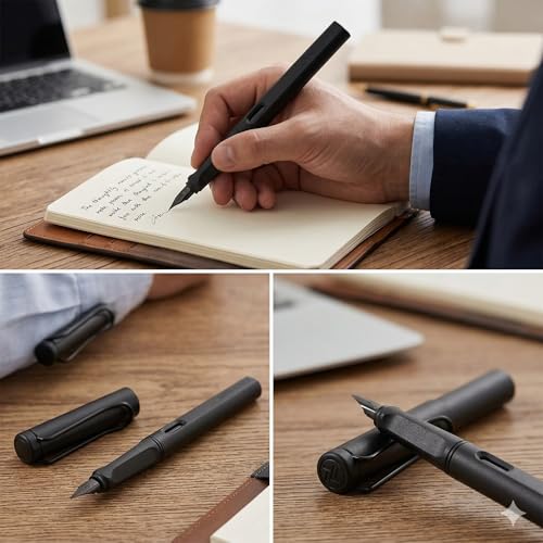 Image of ARTISTERY Black Fountain Ink Pen With Refill Converter Pump | Elegant Plastic Body Fountain Pen with Fine Nib(0.5mm) | Zero Ink Leakage Smooth Writing Ink Pen