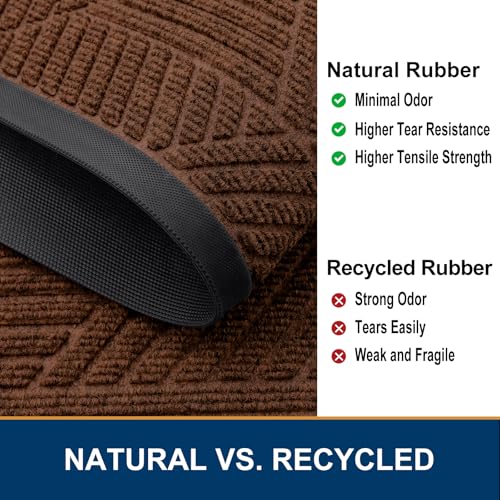 Image of Smiry Front Door Mat Outside Entrance, Heavy Duty Sturdy Natural Rubber Doormat, Trap Dirt and Moisture, Easy Clean Low Profile Mats for Indoor Outdoor Entry, Irregular Triangle (29.5x17, Deep Coffee)