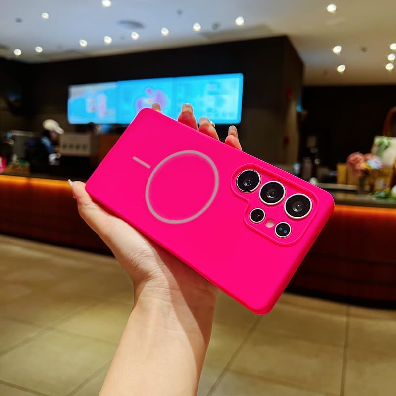 Image of LuxuryKase Silicone Magnetic Case for Samsung Galaxy S25 Ultra | Soft Microfiber Lining | MagSafe Support | Shockproof Protective Cover | Precise Cutouts | Slim Fit Design - Pink