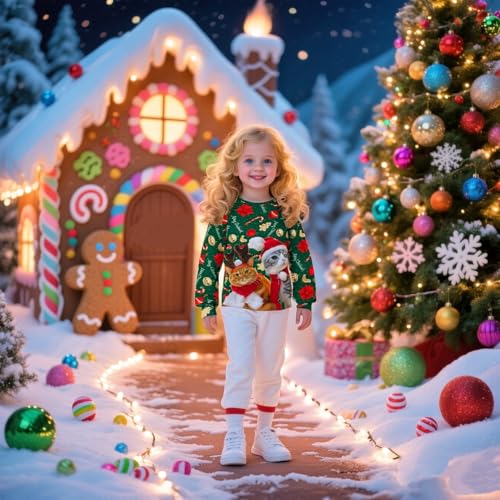Kids Christmas Ugly Sweatshirt Boys Girls Funny 3D Graphic Xmas Pullover Long Sleeve Jumper Shirts Size 3-14T3