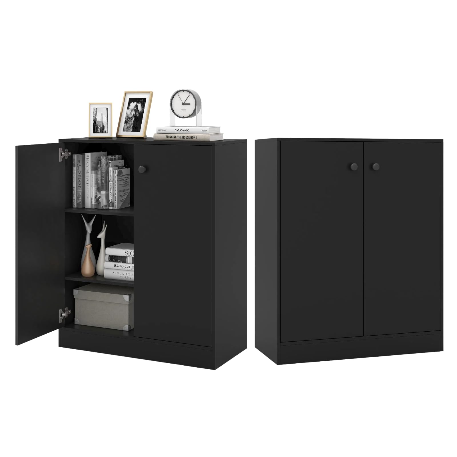 KOMFOTTEU Credenza da Cucina con 2 Ante, Mobile Buffet Basso con Dispositivi Antiribaltamento, Armadio Dispensa per Soggiorno, Sala da Pranzo, Camera da Letto, Ingresso, 72 x 34 x 85,5 cm (Nero)