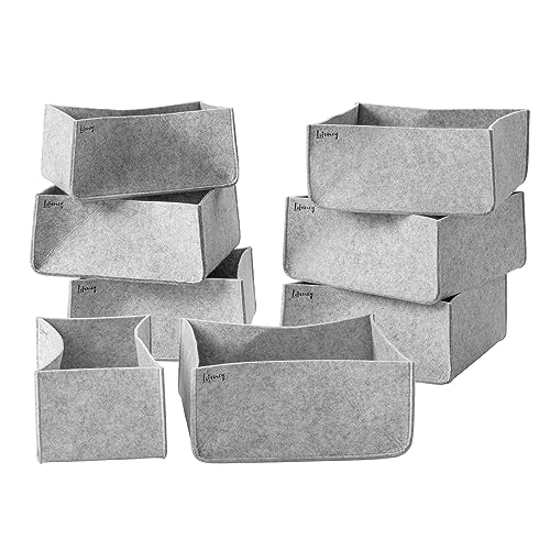 LIFENEY Aufbewahrungsbox 8er Set – Schrank Organizer aus der Serie Organize your closet – Für Stauraum & Ordnung im Kleiderschrank – 6x 12x27x25 cm & 2x 12x27x15 cm, Material: Filz