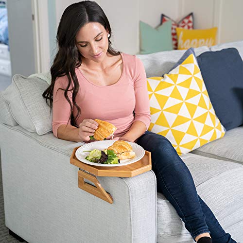 Clip On Tray Sofa Table For Wide Couches. Couch Arm Tray Table, Portable Table, Tv Table And Side Tables For Small Spaces. Stable Sofa Arm Table For Eating And Drink Table (Natural) #TOP7
