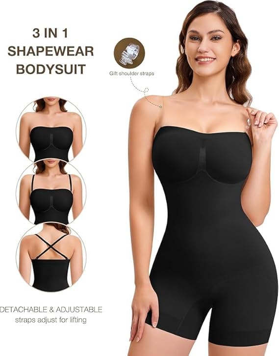 Strapless Shapewear Bodysuit for Women | Tummy Control Full Body Shaper | Seamless Snatched Bodysuit for Under Dresses