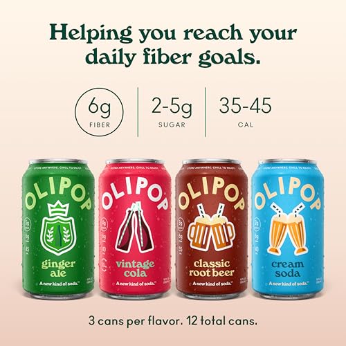 Image of OLIPOP Prebiotic Soda Pop, Classic Soda Variety, Pantry Pack Packed with Prebiotics, Fiber, and Botanicals, Gluten Free, GMO Free, 12oz (12-Cans) (Packaging May Vary)