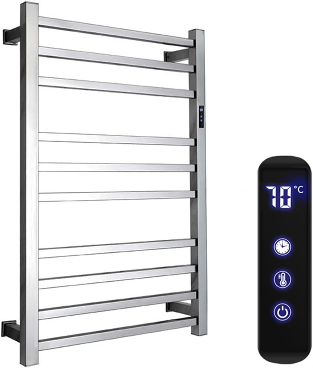Electric Towel Radiator Stainless Steel Grade Towel Warmer for Bathroom with Built in Timer Wall Mounted Hardwired Heated Towel Drying Rack 780x500x120mm (Silver1, 110V)