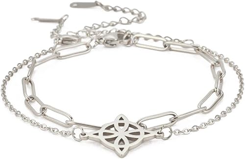 1-2 pulseras de nudo de bruja para mujeres y hombres, pulsera de cadena de nudo celta de oro y plata, pulsera de cadena Wiccana, pulsera de