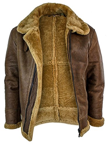 Infinity Leather Mens Retro Vintage Classic Real Sheepskin RAF Pilot Flying Jacket Tan Ginger Fur Zip2