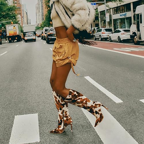 Cow Print Knee High Boots Calf Hair Pointed Toe Stiletto High Heel Pull-on Fashion Boots for Fall Winter3