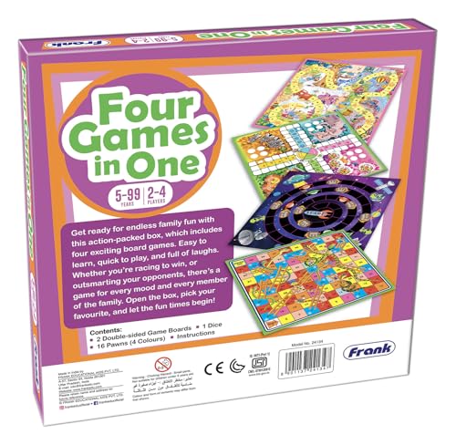 Image of Frank Four Games in One | Classic Board Game Set for Kids Ages 5 & Up | Family Games for Boys & Girls | Includes Snake & Ladder, Ludo and More | Fun Indoor Game for Adults & Kids | Gift Option