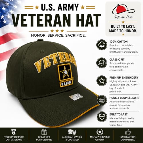 Image of US Army Veteran Hat for Men - Officially Licensed Military Baseball Cap, for Veterans