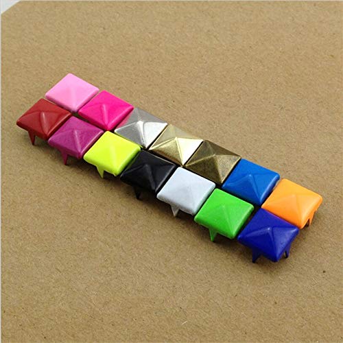 Mix-Colors 100pcs 9mm Punk Pyramid DIY Metal Square Rivet Studs and Spikes for Clothing Shoes Bags Accessories - (Color: Purple)
