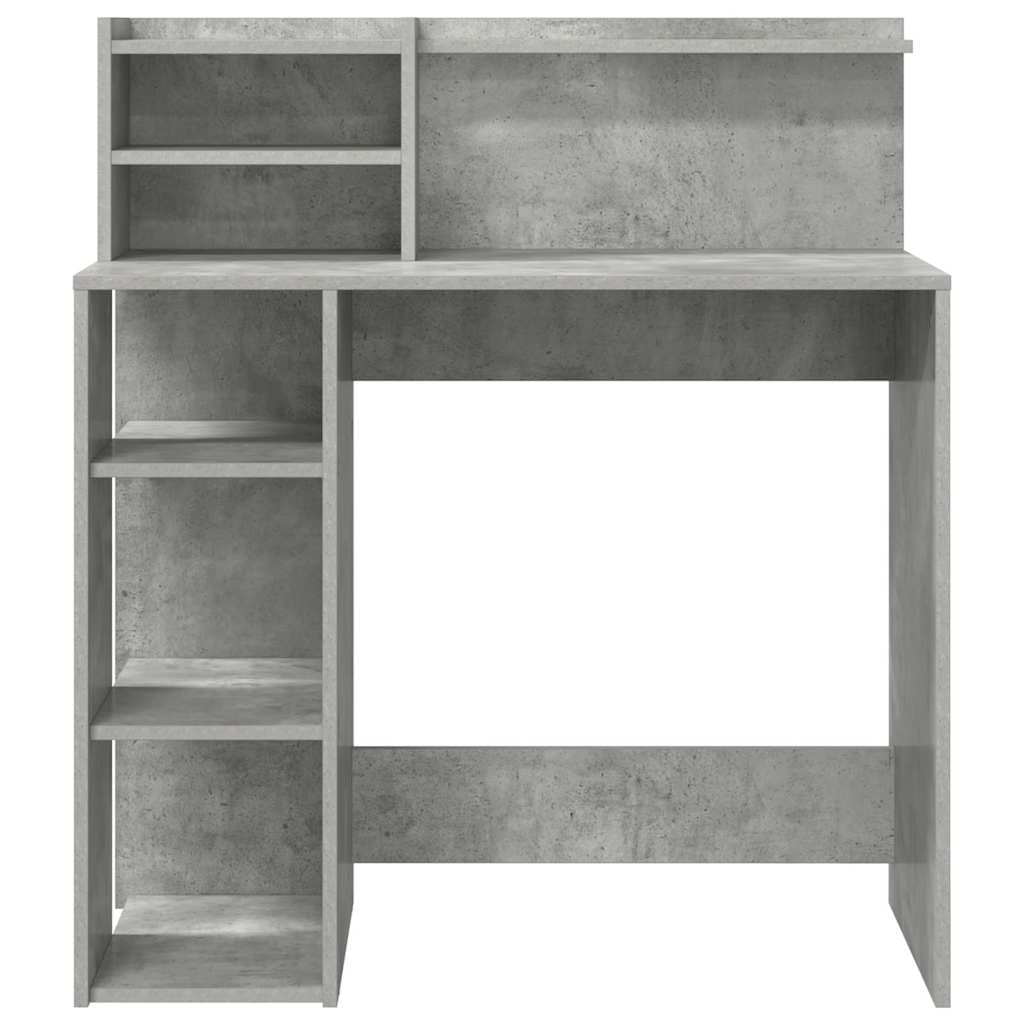 Scrivania in legno grigio cemento, 90 x 48 x 101,5 cm, con 4 ripiani, moderna scrivania da ufficio per casa e studenti, ideale come tavolo da lavoro e scrivania per computer in stile
