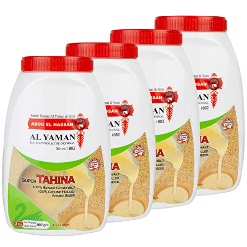 Al Yaman - Tahine Arabische Sesampaste - Orientalische Tahini aus fein gemahlenen Sesamkörnern im 4er Set á 907 g Packung
