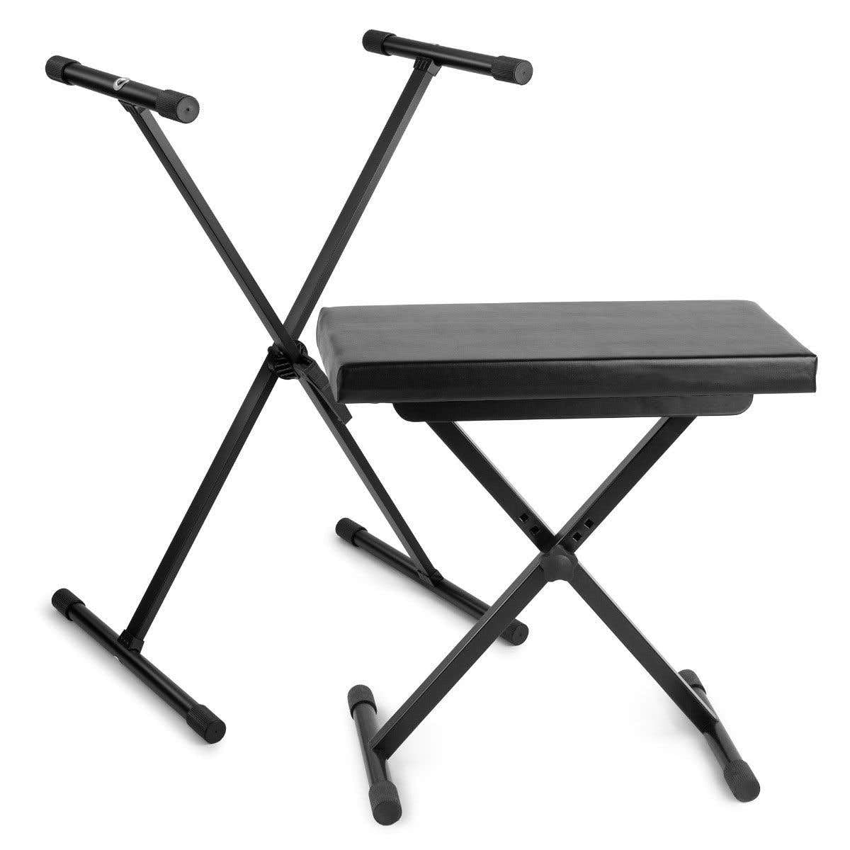 Vonyx set soporte y banco teclado ajustable | Altura regulable, asiento acolchado, antideslizante, plegable, fácil de transportar, ideal para casa o escenario