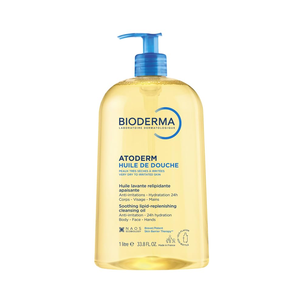 Bioderma Atoderm Huile de douche Anti-iritation Cleaning Oil | 24hrs Hydration | Face and Body Moisturizer | Soothes Discomfort - Dry to Very Dry Sensitive Skin - 1 Ltr-image-14
