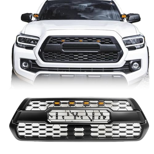 BDBO Front Grill Compatible With Toyota Tacoma SR SR5 TRD 2016-2023 Matte Black Front Bumper Grille With Accessories/Letters/Amber Light Up