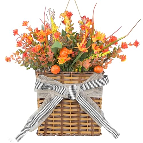 Fall Door Hanger Basket Wreath Orange Pumpkin Wreath, Artificial...