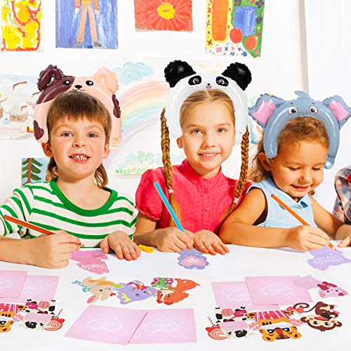 Valentines Day Cards For Kids - Animal Valentines Greeting Cards for School Classroom Exchange Party Supplies- Include 28 Animal Valentine Cards, 28 Inflatable Animal Headbands, 28 Gift Envelopes.
