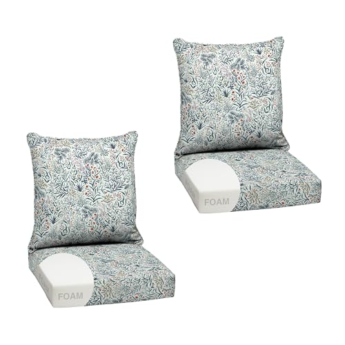 Image of Arden Outdoor Foam Deep Seat Cushion Set, 2-Pack, 24x24, Premium High-Density Foam, Never Flattens, Weather-Proof for Patio Chair Sofa Couch, Pistachio Botanical
