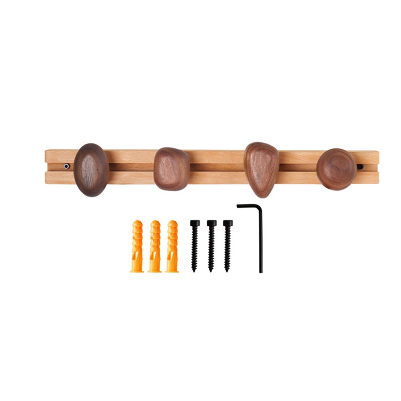 Pangboer Black Walnuts Row 4 Wood-Look Wall Hook Track Sliding Coat Rack, Indoor Clothes Bag Scarf Organizer For Entryway Bedroom Closet Spaces Wall Hanger Panel Robe Hooks Indoor Organizer Accessory Hooks Home Storage Entryway