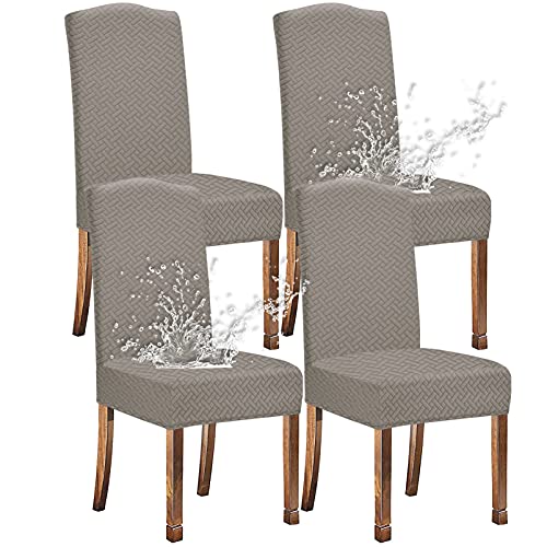KELUINA Stretch Waterproof Twill Jacquard Dining Room Chair Covers Home Decor,Chair Covers for Dining Room Chairs Restaurant Hotel Ceremony (Taque,4 Pieces)