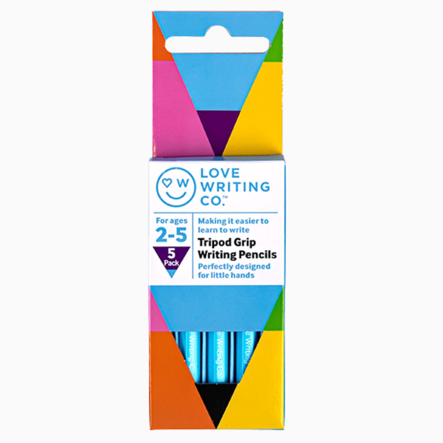 Love Writing Co. Tripod Grip Writing Pencils for Children | Ergonomic Age 2, 3, 4, 5 |Improve Pencil Grip & Control, Fine Motor Skills | Early Writing Practice | Left and Right-Handed |Pack of 5