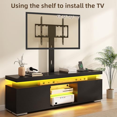 DWVO TV Stands for Living Room, Modern TV Stand for 70/65 inch TV with Mount & Power Outlet, LED Black Entertainment Center with Storage, Gaming Media Stand, Black
