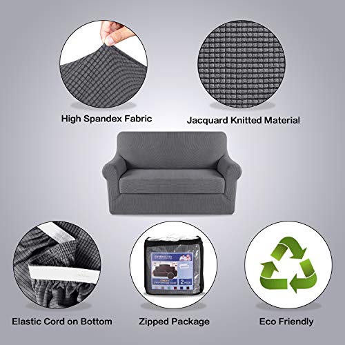H.Versailtex HVSOFA2P2GRAYNEW High Stretch Rich Jacquard 2-Piece Loveseat Slipcover/Furniture Covers thumb #4