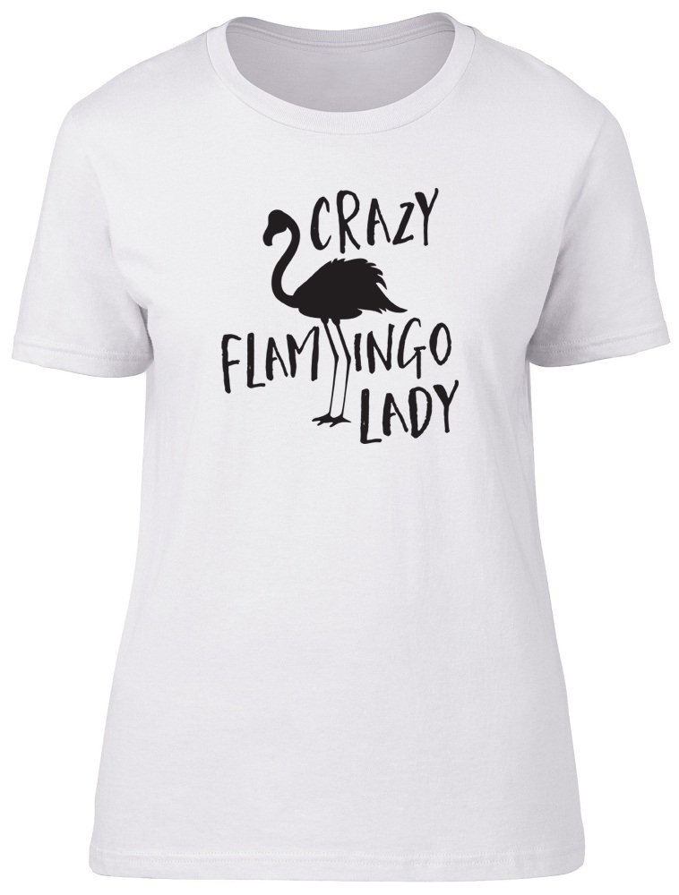 Shopagift Crazy Flamingo Lady Womens Ladies Short Sleeve Fitted T-Shirt White