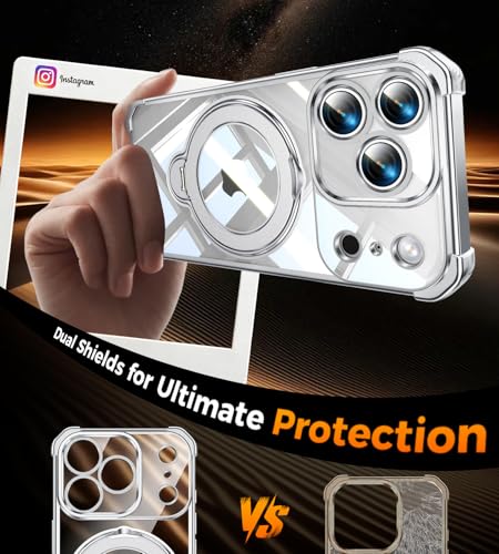 Image of Soft Case for iPhone 17 Pro with 360 Rotating Magnetic Stand, Compatible with Mag-Safe, 4X MIL-Drop Protection, Lightweight Glossy Anti-Yellowing Clear Back Phone Cover for iPhone 17 Pro, Silver
