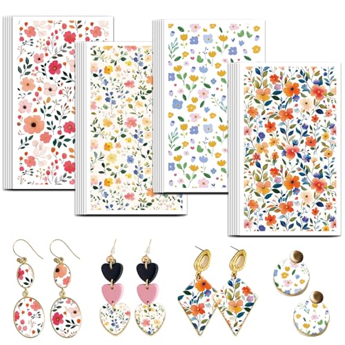 OLYCRAFT 24Pcs Flower Clay Transfer Paper 4 Design Transfer Paper for Polymer Clay Daisies Roses Polymer Clays Transfers Sheets Bushes Transfers Papers for Clays Earrings Jewelry Making
