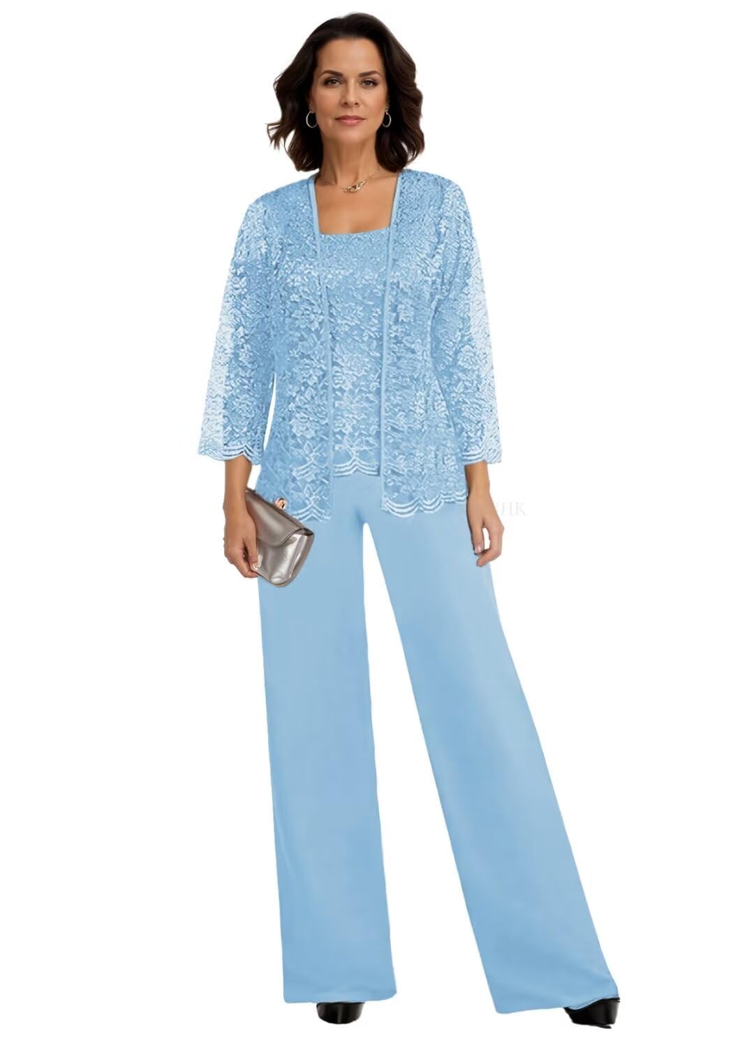JAEDEN Damen Hosenanzug 3 Teilig Brautmutter Anzug Chiffon Festlich Hochzeit Hosen Set