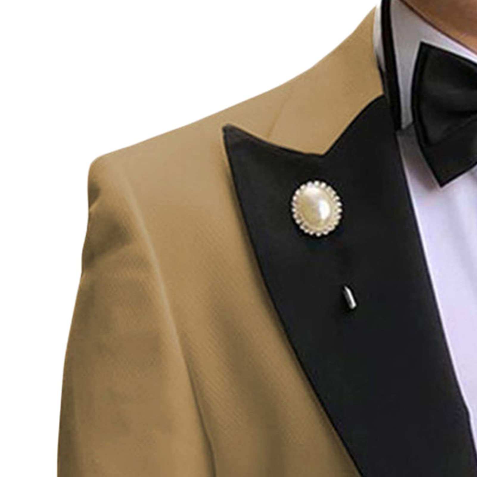 Men's Slim Fit 3 Piece Suit Set Peaked Lapel One Button Tuxedo Suits Solid Party Dinner Jacket Vest & Pants Sets (Light Brown,2X-Small)