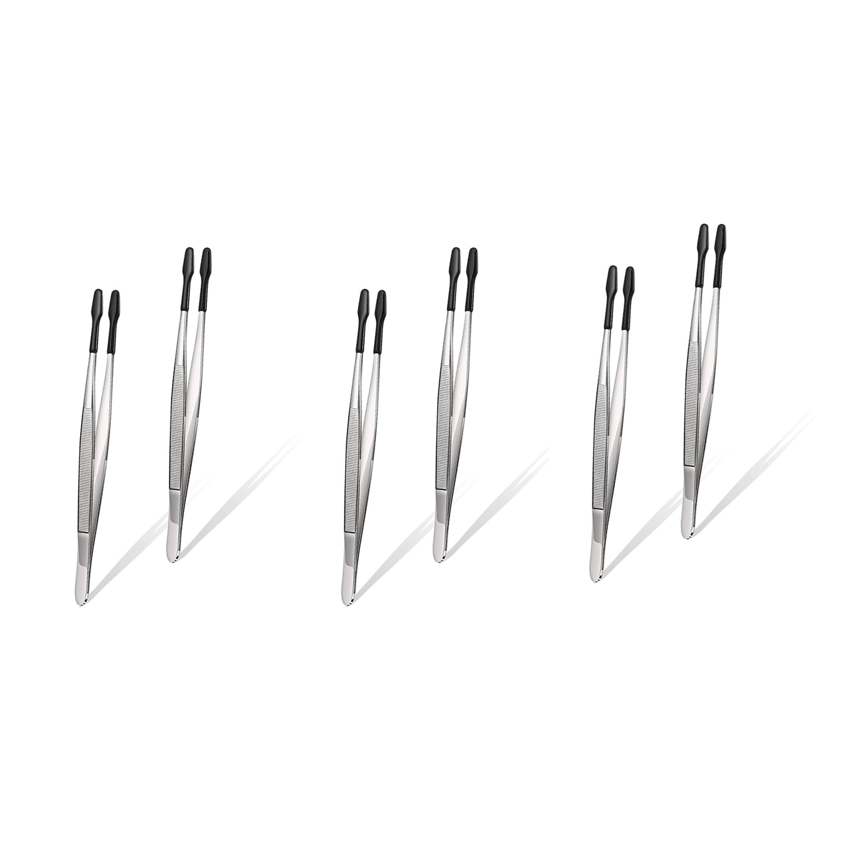 Jnchdghwa Black & Silver 6 Pieces Of Rubber Tip Tweezers Pvc Silicone Tweezers Laboratory Industrial Hobby Craft Tweezers Tool-Black