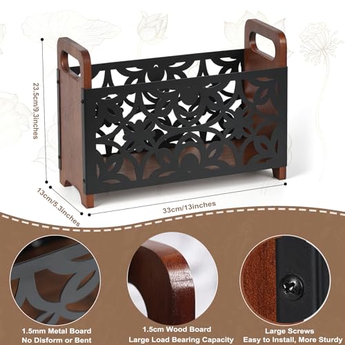 QILICHZ Magazine Holder,Wood Magazine Rack Floor,Rustic Magazine File Holder Organizer,Decorative Magazines Storage Basket for Books,Newspapers,Mails,Files