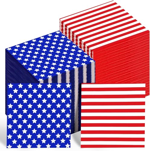 Lot de 96 serviettes en papier Motif drapeau américain Rouge/bleu/white Étoiles et bandes Pour fête des anciens combattants 4 juillet