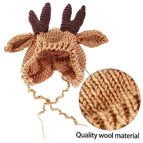 1Set Winter Hat Adorable Wool Knit Antler Cap for Months Cozy Warm for Indoor Outdoor Use Photography Prop for Newborns Brown2