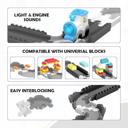 Image of Track Town Train Set Learning and Engaging Toy for 2-8yr Old Kids | Colorful Expandable Build Yourself | USB Type-C Rechargeable | Indian Train Station Announcements | Gift for Boys & Girls (33pcs)