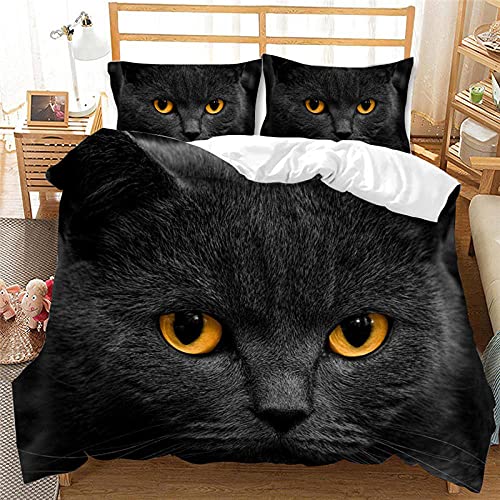 LUYAPOND Housse de Couette 140x200 Chat British Shorthair, Parure de Lit 2 Pièces avec Housse de Couette et 1 Taie d'oreiller 65x65 cm pour Enfant Ado