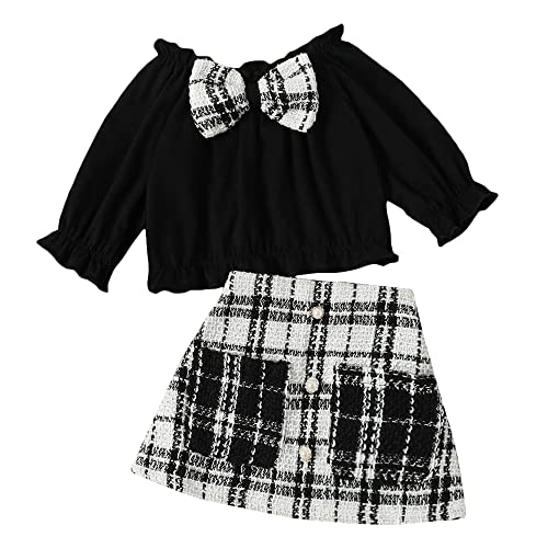 Image of Hopscotch Girls Cotton And Polyester Graphic Print Blouse and Skirt Set in Black Color